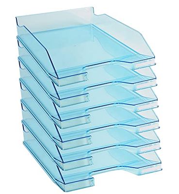 Exacompta - Réf. 113236D - Lot de 6 corbeilles à courrier COMBO MIDI - dimensions utiles 34 x 25 x 6,5 cm - pour documents au format A4 + - couleur turquoise transparent glossy