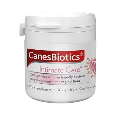 Canesten CanesBiotics, Oral Capsules with Live Friendly Bacteria Naturally Present in The Vaginal Flora, 4 Billion Live Cultures, Vitamin B2, Food Supplement, 30 Capsules