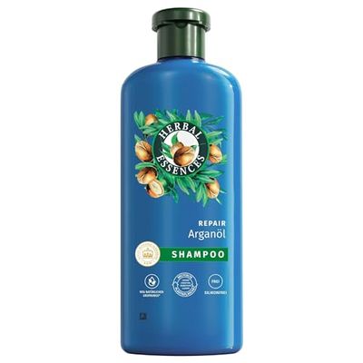 Herbal Essences Shampooing réparateur à l'huile d'argan 350 ml Des cheveux abîmés aux cheveux plus souples et brillants, soin intensif, avec ingrédients d'origine naturelle, végétalien, sans silicone