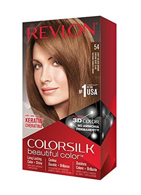 Revlon Colorsilk Beautiful Color Coloration Permanente des Cheveux avec Technologie au Gel 3D et Kératine, Teinture avec Couvrance à 100 % des Cheveux Blancs, 54 Châtain doré clair