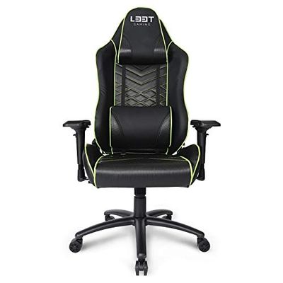 E-Sport L33T Chaise de bureau ergonomique en cuir synthétique avec support de nuque et lombaire et dossier haut réglable Noir/vert