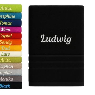 Asciugamano da bagno personalizzato con nome splendidamente ricamato in vari colori Asciugamano personalizzato Asciugamano da bagno Asciugamano in cotone (100 x 50 cm, Nero)