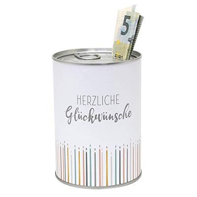 Dekohelden24 Metal Money Box – Tin Congratulations Design – Diameter 8.6 cm x Height, Ø 8,6 cm x H 12 cm