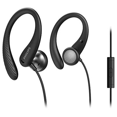 Philips Audio A1105Bk/00 Casque avec Micro, Écouteurs Sport (Arceaux Flexible, Ouverture pour Les Basses, Résistant à la Transpiration Ipx2, Télécommande en Ligne) Noire