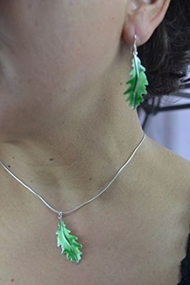 Set di orecchini e ciondolo d'argento verde foglia