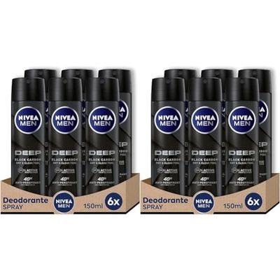 NIVEA MEN DEEP Spray deodorante 6 x 150 ml, Deodorante uomo con formula anti-batterica con Carbone Attivo, Deodorante anti-traspirante per 48 h di intensa freschezza (Confezione da 2)