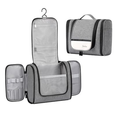 AiQInu Toilettas om op te hangen, uniseks, opvouwbare toilettas, cosmeticatas, reisaccessoires met haak, voor dames en heren, Grijs-L, mode