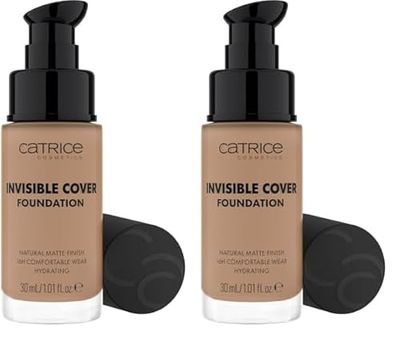 Catrice Invisible Cover Foundation, n. 032W, nude, idratante, a lunga durata, naturale, per pelle secca, vegana, senza olio, senza parabeni, senza particelle di microplastica, confezione da 2 (30 ml)