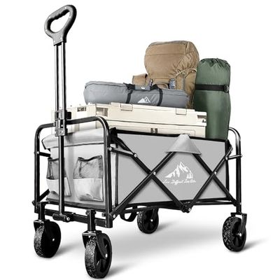 SAILARY Opvouwbare Wagon Cart Heavy Duty Opvouwbaar, Grote Capaciteit Opvouwbare Kruidenier Strandwagen voor Camping Sport Winkelen, Grijs