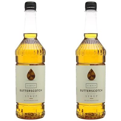 Simply Butterscotch Syrup, Vegan & Nut Free Flavoured Syrup for Coffee, Cocktails & Baking (1 Litre) (Pack of 2)