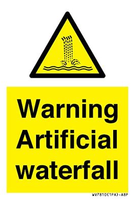 Warning Artificial waterfall Sign - 50x75mm - A8P