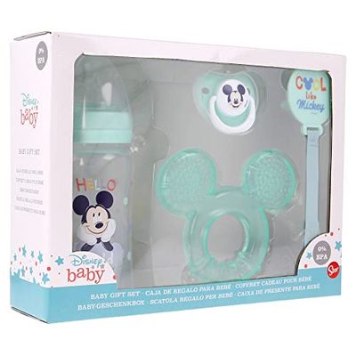 SET DE 4 PIÈCES (FLACON DE 240 ML, TÉTINE ANATOMIQUE, DENTITION ET PORTE-MANNEQUIN) COOL COMME MICKEY