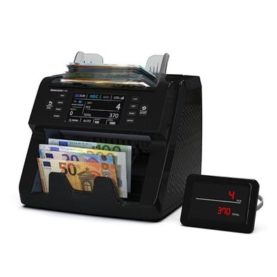 Detectalia V30 Contador de Billetes y Detector de Billetes Falsos con Doble CIS, Pantalla Táctil 4.5” + Pantalla Externa, Lectura Serie, Conteo Mixto Multidivisa, 1200 Billetes/Minuto, USB