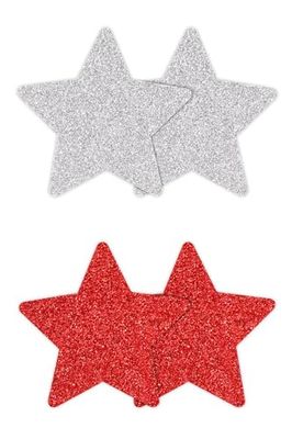 Pretty Pasties Pinzas Marca Copricapezzoli a Forma di Stella Pasties Glitter Stars 2 Pair Red & Silver