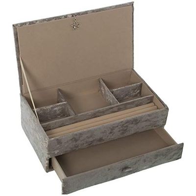 DRW Sieradenkistje met 1 lade van fluweel, beige, 29 x 17,5 x 9,5 cm