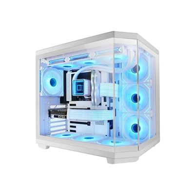 Mars Gaming MC-3TCORE, Boîtier Gaming Custom ATX, Triple Verre Trempé Amovible, Double Caméra, Semi-Tour Compatible avec Cartes-mères à Connecteurs Inversés, Support Refroidissement Liquide, Blanc
