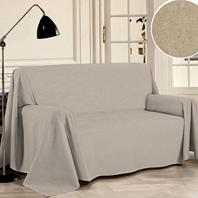 PENSIERI DELICATI Telo Copridivano 220 x 290 cm Made in Italy, Telo Copritutto 100% Cotone Puro Riciclato Tinto in Filo, Tinta Unita Beige, Ideale Come Telo Arredo, Salva Divano, Coperta Picnic