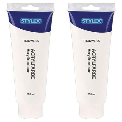 Stylex Peinture acrylique à base d'eau Tube de 200 ml, Blanc titane, 200 ml (Lot de 2)