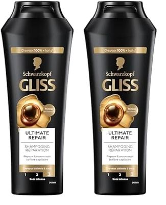 Schwarzkopf - Gliss - Shampoing Ultimate Repair - Cheveux secs/très abîmés - 89% d'ingrédients d'origine naturelle - Flacon de 250ml (Lot de 2)
