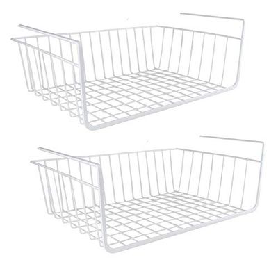 Taylor & Brown Under Shelf Storage Basket, 2-Pack Under Shelf Hanging Metal Wire Storage Basket Organizer for Kitchen, Office, Pantry, Bathroom, Cabinet (White)