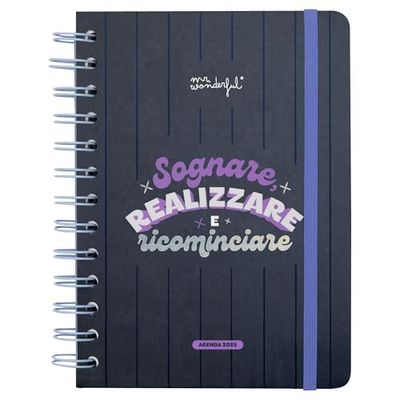 Mr. Wonderful Agenda Wonder Piccola 2025 Settimanale - Sognare, realizzare e ricominciare - Include 8 Fogli di Adesivi e Frasi Giornaliere