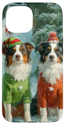 Australian Shepherd Dogs Christmas Snowman Holiday Art Case for iPhone 15