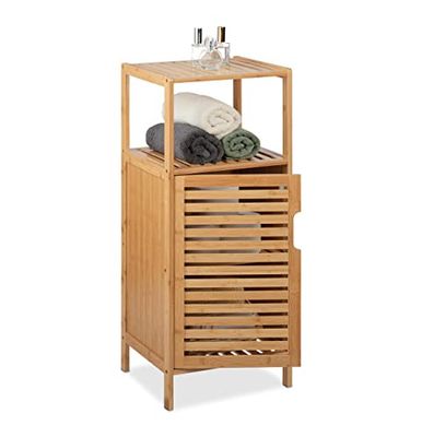 Relaxdays Mobile per Il Bagno, in bambù, 2 Ripiani Aperti, Salvaspazio, 2 Scomparti Chiusi, HxLxP: 87x36,5x33 cm, Natura