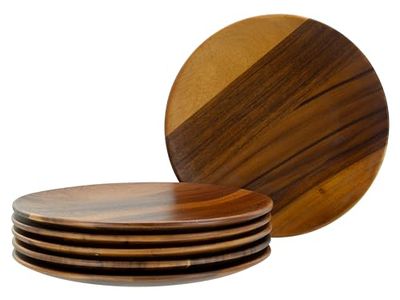 CreaTable, 21578, serie acaciahout - Nature Collection, 6-delige serviesset, bordenset, diameter 26 cm, van acaciahout voor 6 personen, kwaliteitsproductie, Match & Mix