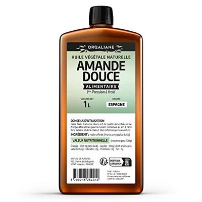 Huile d'Amande Douce - 1 Litre - 100% Naturelle - Sans OGM - Pression à froid