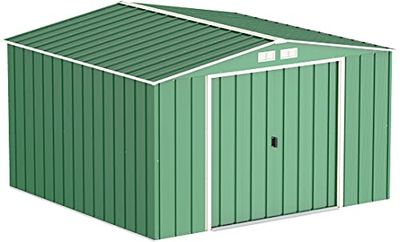 Duramax ECO 10 x 10 (9.16 m²) abri de jardin en métal, Abri de jardin en métal galvanisé à chaud, Abri de stockage d'outils, structure de toit renforcée, abri en métal sans entretien, vert