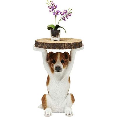 Kare Design mesa auxiliar animal Mr Jack branco/castanho, mesa de centro, motivo para cão, sala de estar, mesa lateral sofá, mesa de cabeceira, 52 x 35 x 33 cm