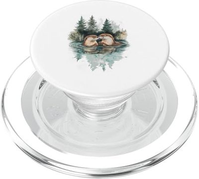 Nutria Par En Tranquil Forest Lake Reflection PopSockets PopGrip para MagSafe