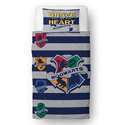 Harry Potter officiell Hogwarts Brave Design | Enkelt påslakanset | vändbart 2-sidigt bäddset inklusive matchande örngott | Polycotton | Character World Brands bäddset | 135 x 200