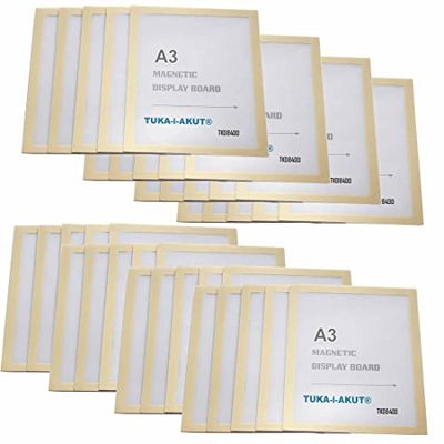 TUKA-i-AKUT 40x A3 Marco Magnético Autoadhesivos, Fundas para Documentos, Letreros, Avisos, Cartel, Paredes y Ventanas, Intercambio de Inserción Rápida, 40 Unidades en Color Dorado, TKD8400-A3-40x