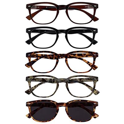 OPULIZE Occhiali Da Lettura Marrone Nero Grigio Lettori Con Lettore Sole 5 Pacco Uomo Donna Cerniere Molla RRRRS14-212T72T +1,00