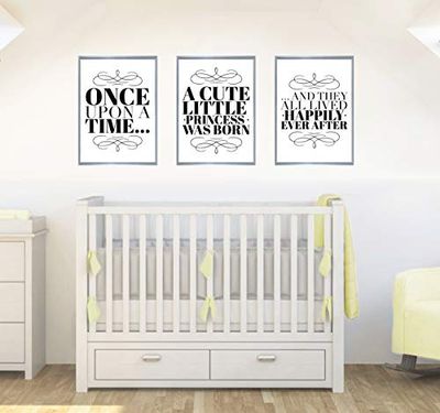 Once Upon A Time Set of 3 Quotes Baby Girls Nursery Decor Wall Art Poster Print - Size A5-148 x 210 mm