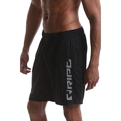 RIPT Performance Mens Workout Training Quick Dry Zip Pockets Gym Shorts, Black, S