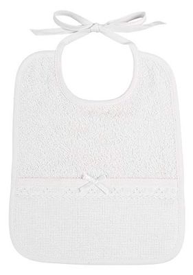 FILET Unisex baby AM281W rektangulär haklapp med Aida väska för brodering, tillverkad av bomullsfrotté rosa, med sangallo-spets, perfekt för nyfödda, 100% tillverkad i Italien, färg vit, en storlek,