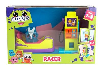 Simba Bloxies 105952629 – Juego de vehículo con función Press and Go, 12 cm, estación de Carga 2 en 1 y Snack automático, 1 Figura Bloxie, a Partir de 3 años