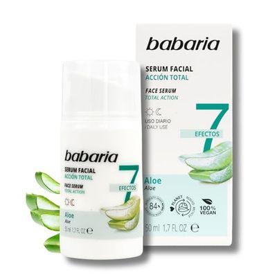 Babaria - Serum facial com aloé vera puro 100% | 7 efeitos ação total com aloé vera, soro facial mulher e homem 50 ml, anti-rugas mulher e homem