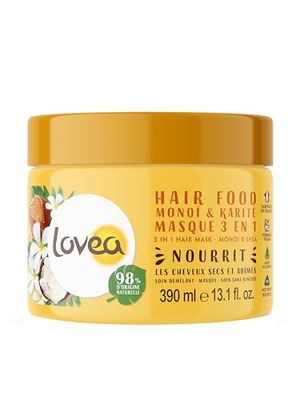 LOVEA - Hair Food - Masque 3 En 1 - Monoï & Karité - Nourrit, Répare & Démêle - Cheveux Secs Et Abimés - 98% D'Origine Naturelle - Sans Silicone - Vegan - Fabriqué En France - 390 ml