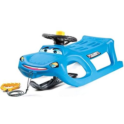 Blauwe slee Happy Car Zigi-Zet wiith stuurwiel en klaxon