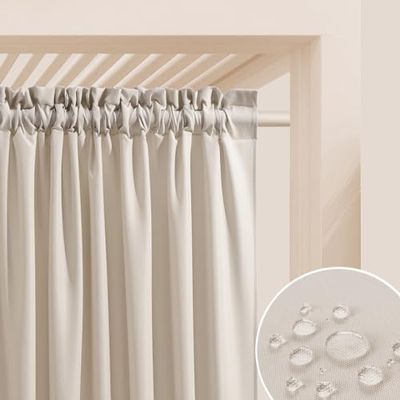 ROOM99 Utomhusgardiner med veckband Garden Line 155 x 250 cm bred x höjd utomhus gardin väderbeständigt vattentätt insynsskydd solskydd gardiner trädgård vindtätt ljusbeige