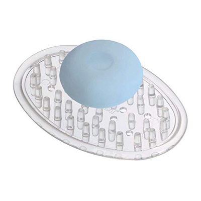 iDesign 30100 handzeephouder, kleine ovale zeepbakje voor zeep of sponsopslag van duurzaam kunststof, praktische zeepbak voor badkamer, toilet of gootsteen, helder