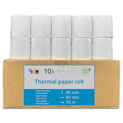 10 Bobine Papier Thermique SANS BISPHÉNOL 80 x 80 x 12 mm SANS BISPHÉNOL A rouleaux thermique 80x80x12 pour ticket de caisse imprimante thermique caisse enregistreuse thermique au norme CEE
