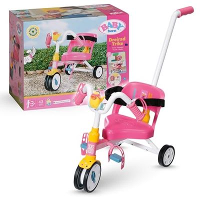 BABY born driewieler 835456 - Driewieler voor poppen tot 43 cm - Met functionele wielen, afneembaar stuur, claxon, pedaalriemen en veiligheidsgordel - Vanaf 3 jaar oud