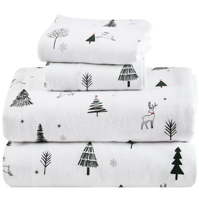 Komfortutrymmen 100% bomull flanell lakan full storlek, ultramjukt mysigt flanell lakanset med 30 cm elastisk ficka passar upp till 35 cm madrass, nyhetstryck varma flanellsängkläder, ren 4 delar