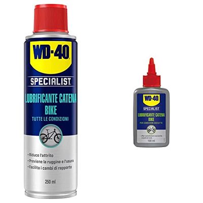 WD-40 Bike Lubrificante Catena Bici Spray al PTFE Per Varie Condizioni, 250 Ml, Trasparente & Bike - Lubrificante Catena Bici e MTB per Condizioni Asciutte e Polverose Formula con PTFE - 100 ml