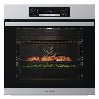Hisense BSA65226PX, Forno Multifunzione Termoventilato, Cavità XXL 77L, Auto Pulizia Pirolitica, 13 funzioni di cottura, 3 programmi con aggiunta Vapore, Funzione pizza 300°C, Cottura AirFry