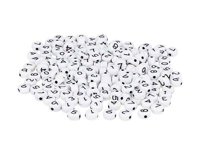 INNSPIRO Ronde kunststof kralen, cijfers, wit, zwart, 7 mm, diameter: 1,2 mm, 1200 stuks, doos (99640)